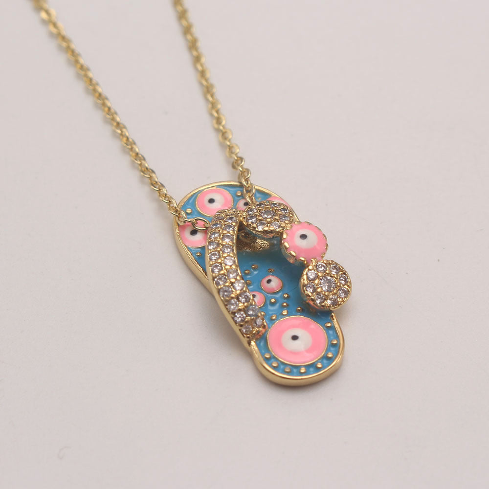 Wholesale Zirconium Oil Dripping Summer Slippers 18K Copper Plated Real Gold Necklace